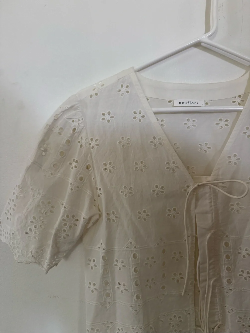 Neuflora Cream Eyelet Tie-Front Blouse
